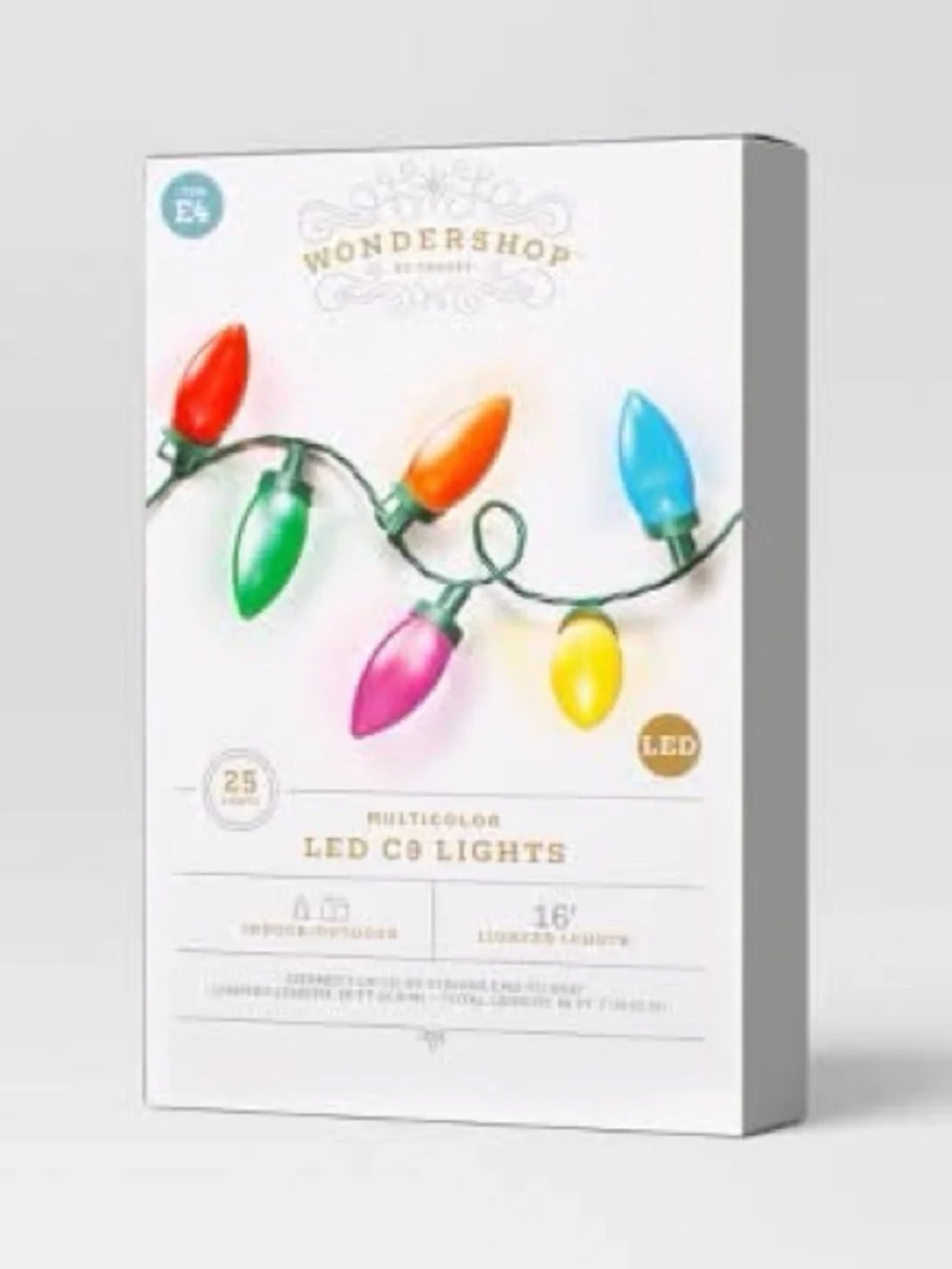 WONDERSHOP NWT Led C9 Classic Glow Christmas String Lights With Wire, 16 ft, Ass